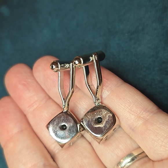 Silver and Black Modern Dice Stainless Steel Cuff Links Brand New - Picture 3 of 11